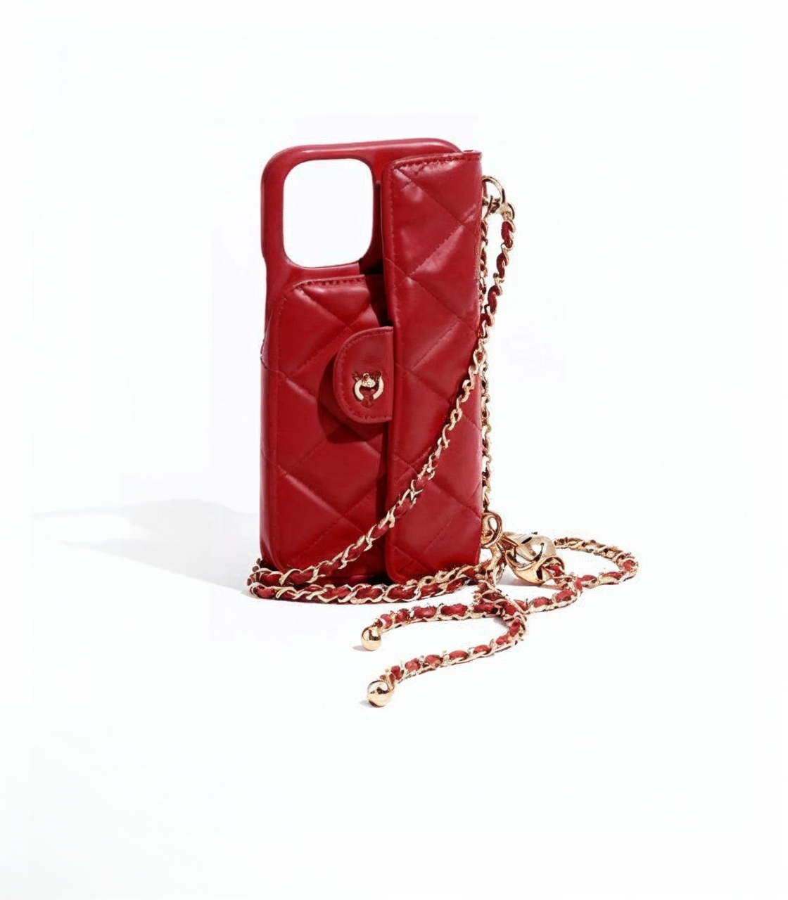 Étui de téléphone matelassé de luxe rouge bordeaux CeCe avec chaîne dorée